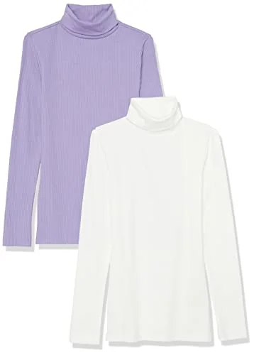 Amazon Essentials dam slim fit lager långärmad stickad ribbad polotröja topp (finns i plusstorlek), paket med 2, vit/lila, X Large 196433892814