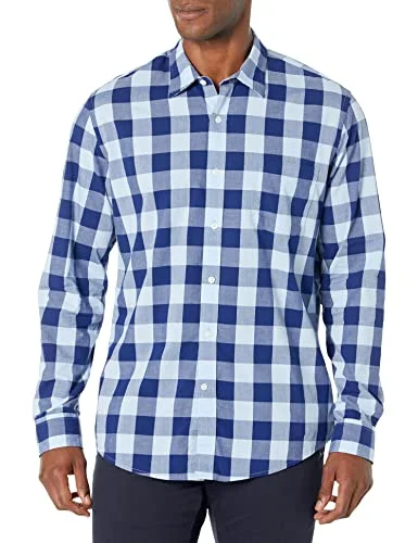 Amazon Essentials mäns Slim Fit långärmad poplin skjorta, blå buffalo Check, X Small 193548347529