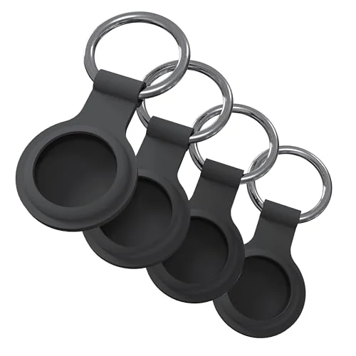 JT Berlin nyckelring för Apple AirTags 4 pack (AirTags hänge av silikon, väder och vardagssäker, högkvalitativ nyckelring) svart 4260464229287