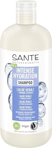 SANTE Naturkosmetik Intense Hydration Shampoo Aloe Vera mangoextrakt, veganskt vårdschampo för intensiv fukt, stärker torrt hår, 500 ml 4055297221160