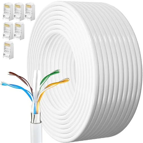30m Lan Kabel Läggningskabel Nätverkskabel Vit Lång 30 Meter Installationskabel Patchkabel Cat 6 Ethernet FTP 23AWG Skärmad Rj45 Internetkabel 723496974296