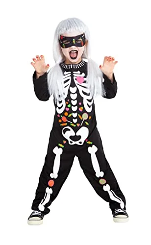 Rubies godisskelettdräkt för pojkar och flickor, overall med ögonmask, halloween, karneval födelsedag 8422971867369