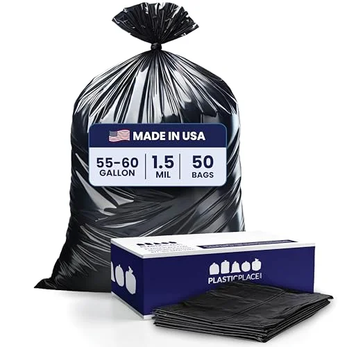 Plastic place 55 60 gallon soppåsar │ 1,5 mil Svart slitstark soptunna foder 96,5 cm x 148 (50 st) 818331020440