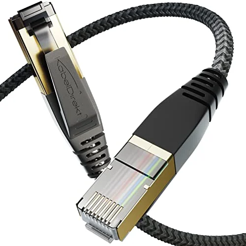 KabelDirekt CAT8 Ethernet kabel 15 m internet, patch & nätverkskabel med flexibel bryt säker vävd design blixtsnabba bitfrekvenser på 40 Gbps (CAT8.1, ideell för gaming/PS5/Xbox/Switch) 4260414848827