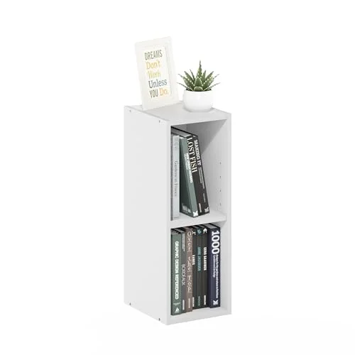 Furinno Fulda 2 nivås platsbesparande förvaringshylla bokhylla, 20 cm bredd, vit 840308809154