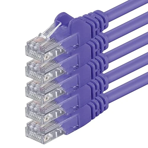 1aTTack.de 1 m Cat 6 Ethernet kabel Gigabit RJ45 LAN patchkabel kompatibel med internet, router, modem, smart TV, PC och laptop växel modem lila 5 delar 4250344825838