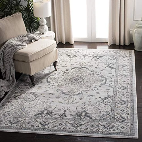 SAFAVIEH Traditionell matta för vardagsrum, matsal, sovrum Isabella kollektion, kort lugg, i ljusgrå och gräddvit, 160 x 229 cm 889048803053
