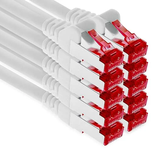 1aTTack.de 10 x m CAT6 patchkabel S/FTP PIMF avskärmning CAT.6 RJ45 nätverkskabel Ethernetkabel DSL LAN router switch modem patchpanel vit stycken 4251073609072
