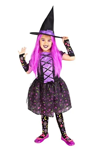 Rubies Witch Moonlight Purple flickklänning, lila, hatt, tights, original blond, halloween, karneval och födelsedag 8422971867079