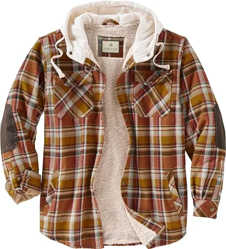 Legendary Whitetails Herr Standard Camp Night Berber fodrad flanellskjorta med huva, Arrowood Barnwood pläd, Large 632187999855