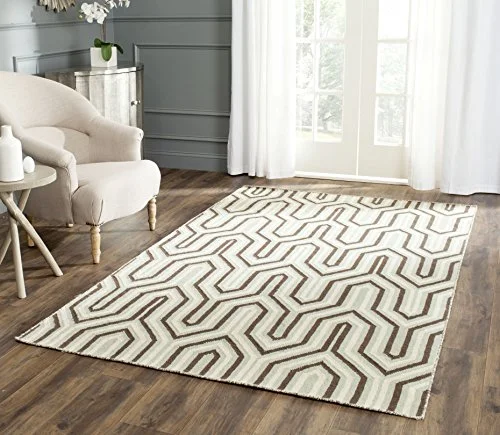 Safavieh Taza Dhurrie handvävd matta, platt vävd ull och bomullsmatta i grå/multi, 152 x 243 cm 683726467526
