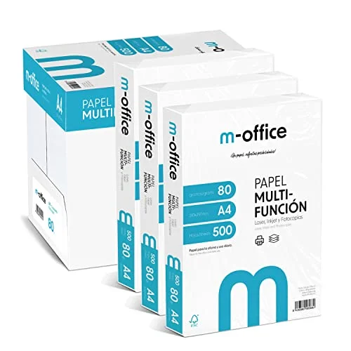 A4 pack 80 gr, förpackning med 500 ark, multifunktionspapper för bläckstråle och laserskrivare, ark 210 x 297 mm, perfekt kontoret hemmet, m office (4 000 ark) 8436580585903