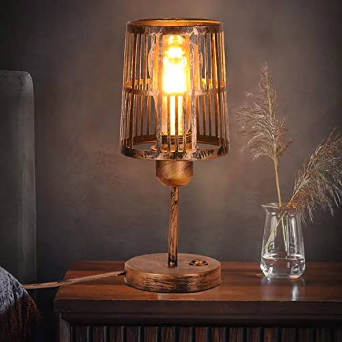 AIRTWESD E27 bordslampa metall burlampa bord LED sängkanten rum läsning Rustik industriell Vintage natt skugga dekorativa 794697582108
