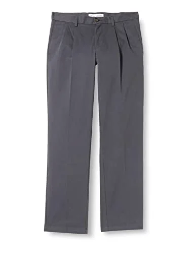Amazon Essentials herr klassisk passform skrynkelfri veckad chinos byxa (finns i stora och långa), grå, 42 B x 34 L 842354190910