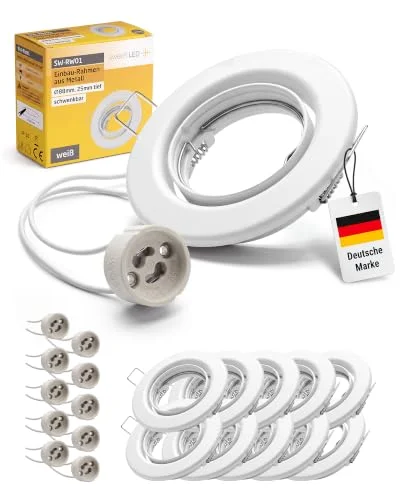 10x Sweet LED infällningsram inklusive GU10 sockel IP20 infällda spotlights 230V lämplig för & halogen vridbara infällningsstrålkastare i metall Ø 88mm, vit 4260183272465