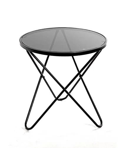 HAKU Möbel Sidobord svart, Metall, säkerhetsglas Storlek: H 56 cm x Ø 55 cm, Stil: Modern 4001070255914