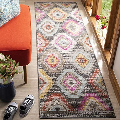Safavieh Lotte multifunktionell inomhus/utomhatta, vävd polypropylenlöpare matta i grå/multi, 62 x 240 cm 889048544499