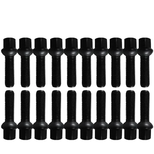 20 hjulbultar svart kulkrage R14 M14 x 1,5 60 mm kompatibla med VW, Porsche, Audi, Mercedes 4251891498094