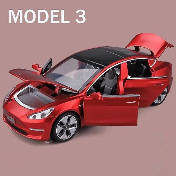 1:32 Tesla Model 3 Legering Bilmodell Diecast Leksaksbil med Ljus- och Ljudeffekter, Barnleksak Pojkpresent Model 3 Röd FDa-1403