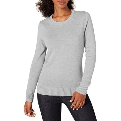 Amazon Essentials dam 100% bomull rund hals tröja (finns i plusstorlek), ljusgrå ljung, X Large 194223406609