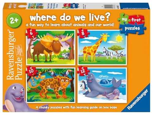 Ravensburger Where Do We Live My First Pussel för barn 2 år upp 2, 3, 4 och 5 delar pedagogiska leksaker småbarn 4005556030583