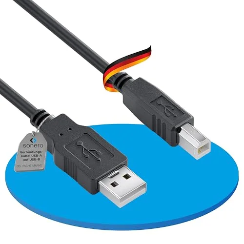 Sonero® USB 2.0 kabel, anslutningskabel, skrivarkabel, A kontakt till B kontakt, 480 Mbit/s, svart, 3,00 m 4251364736753