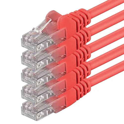 1aTTack.de 0,5 m röd 5 stycken (förpackning) CAT6 Ethernet LAN nätverkskabel 1000 Mbit/s patchkabel 4250344825463