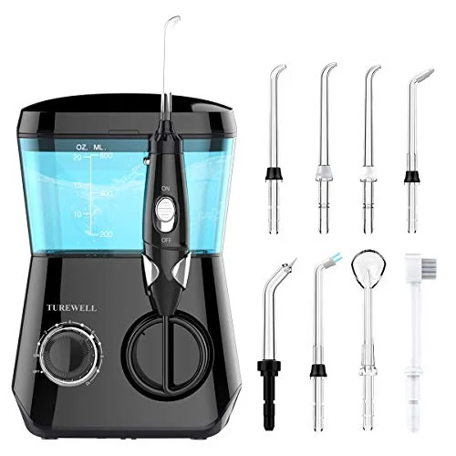TUREWELL Mundusch, elektrisk tandrengöring med 10 trycknivåer och 8 munstycken, IPX7 vattentät oral Irrigator, 600 ml vattenflossning för hemmet 604348231241
