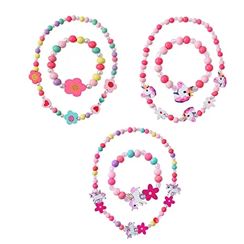 6 stycken smycken för barn flickor, kedjor barn, trä set, enhörning vänskapsarmband flicka halsband, armband flicka, halsband present 792282262268