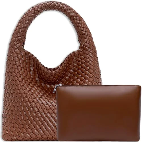 Kvinnor veganskt läder handvävd bära handväska mode axel topphandtag väska all matchande underarm med plånbok, Beige 16913, Beige16913 723907949691