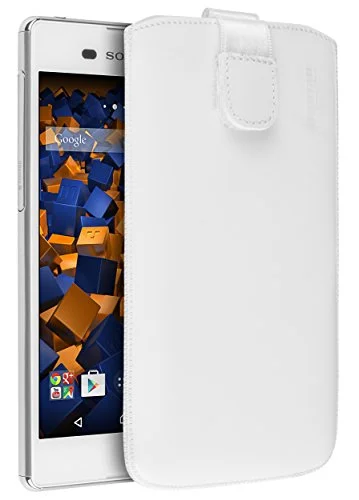 mumbi äkta läderfodral kompatibel med Sony Xperia M5 skal läder väska Case Wallet, vit 4251077247843