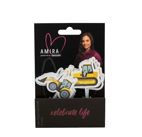 AMIRA drivs av decocino Tårttoppare byggplats 12 delar perfekt som dekoration för kakor, muffins och tårtor, pojkdekoration, grävmaskin, traktor, muffinstoppar, dekoration, födelsedag, 4250448352445