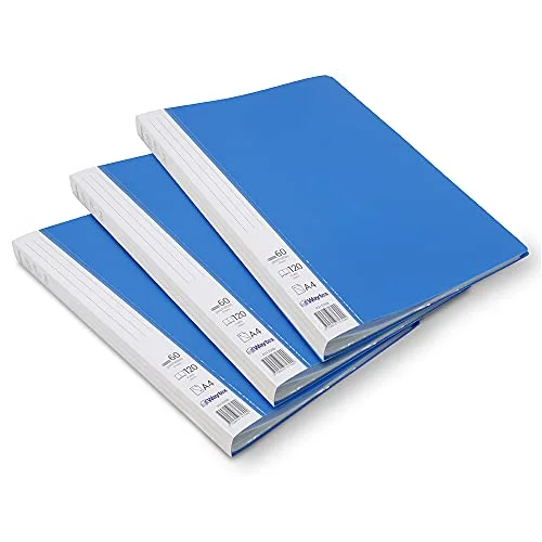 3A set med 3 A4 dokumentskydd 120 premium vyer i anpassningsbar opak polypropylen 60 genomskinliga fickor blått omslag 3700616818361