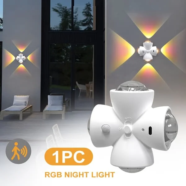 1/2 st Uppladdningsbar LED Nattlampa med Rörelsesensor, IP44 Skyddsklass, 3 Ljuseffekter, 360° Roterande Magnetisk S [DB] White – 1PC B06-720-295