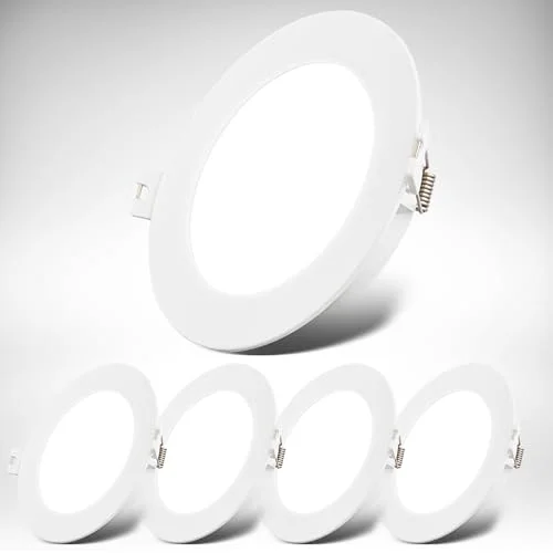 B.K.Licht Set med 5 infällda LED spotlights, 230 V, neutralt vitt ljus, 6 W, 660 lm vardera, takspotlights, V lampor, 68 mm, hålstorlek, 120 x 28 mm (DxH), vit 4057722024346