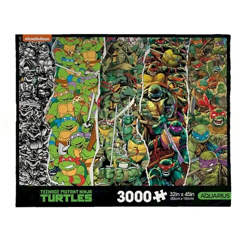 AQUARIUS TMNT tidslinje 3 000 st pussel (3 bitar pussel) bländfritt precisionspassning officiellt licenserad tonårsmutant Ninja Turtles varor och samlarobjekt 102 x 80 cm 840391170933