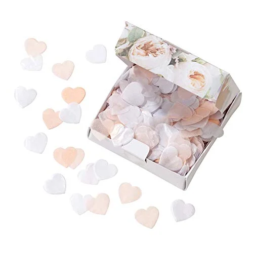 Talande bord vit och pastell rosa hjärtformad biologiskt nedbrytbar konfetti för bröllop, alla hjärtans dag, mors möhippa miljövänligt pappersbordsutspridning 5052715099522