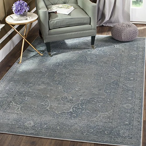 Traditionell vävd innermatta, vintage kollektion, VTG158, i ljusblå/ljusgrå, 160 x 229 cm för vardagsrum, sovrum eller något annat inomhusutrymme av SAFAVIEH. 889048287020