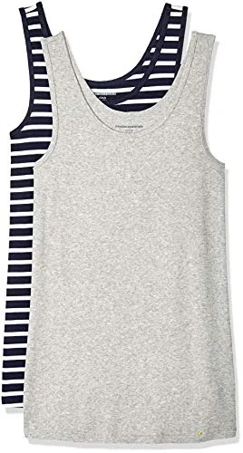 Amazon Essentials Women's Linne smal passform, Pack of 2, Ljusgrå ljung/Marinblå/Vit, L 191770929872