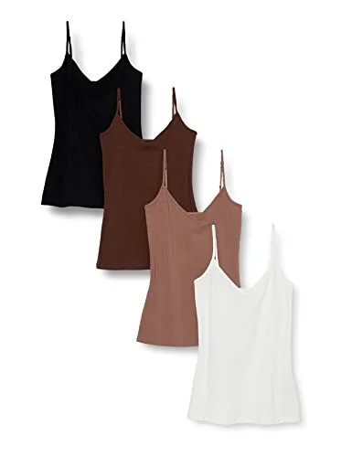 Amazon Essentials kvinnors slim fit stickad v ringad lager cami (finns i plusstorlek), paket med 4, brun/flerfärgad, medium 196433794279