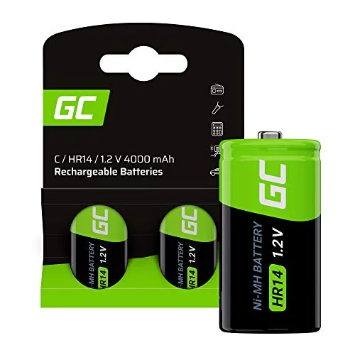 Green Cell 4 000 mAh 1,2 V 2 st. förladdade NI MH C batterier batteribatterier HR14 R14 babyceller (C), omedelbart klar användning, stark prestanda, låg självurladdning, uppladdningsbart batteri 5907813963018