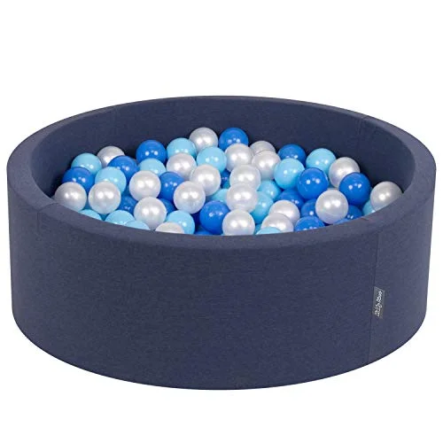 KiddyMoon 90 x 30 cm/300 bollar 3 cm bebis lekbad med färgglada rund Made in EU, mörkblå: babyblå/pärla 5902687419166
