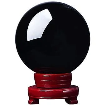 1 Set Svart Kristallkula Dekoration Obsidian Dekoration Svart Kristallkula med Träställning HZL02-10219