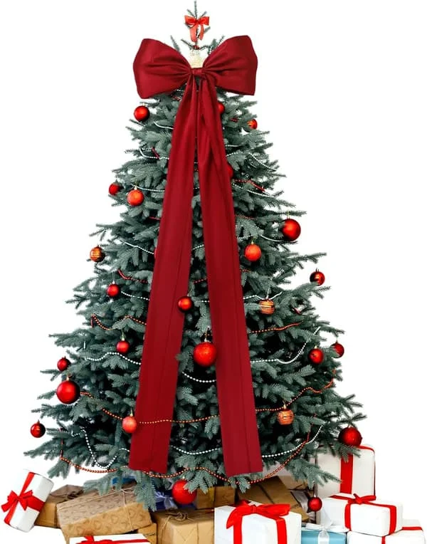 1 pc Extra Large Christmas Tree Topper Bow Red Satin Bow with Long Streamers Red Ribbon Christmas Tree Topper Christmas F5260523FY962