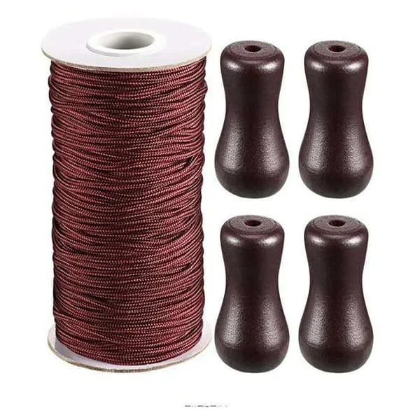 0,2 cm brun flätad persiennsnöre 50 m/rulle med 4 st bruna trähängen för aluminiummarkis, trädgårdsväxter och hantverk (brun)-FF- Z-FD-FF-L-56158