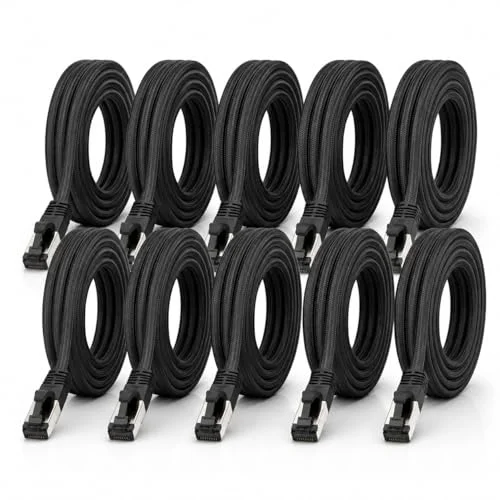 1m svart bomull Cat 6a Patchkabel 10 stycken nätverkskabel tyg bomullsjacka 6 a kabel Rj 45 LAN Ethernet 500Mhz Gb s x 1 meter 4251073696720