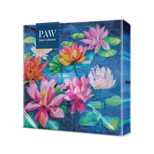 PAW pappersservetter 3 lager (33 cm x 33 cm) I 20 st perfekt för födelsedagar, fester, bröllop, nattvard och firande, bordsdekoration, färgglada Lily Pond 5906360373332