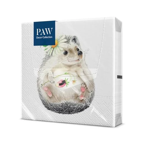 PAW pappersservetter I 3 lager (33 x 33 cm) 20 st perfekt för födelsedagar, fester, bröllop, kommunikation och firande färgglada Wild Strawberry Igelkott 5906360213522