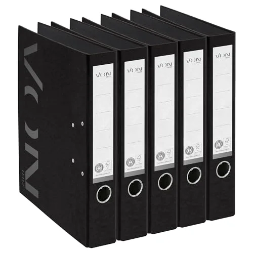 Från A4 mapp 100% återvunnet papper, 50 mm ryggbredd, för 350 ark, med tryck, blå ängel & FSC certifierad, skola, studier och hushåll, av Leitz, svart, 10580095 4002432614301
