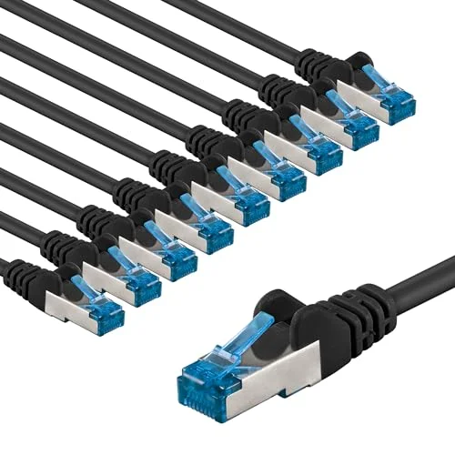 goobay 66045 CAT 6a nätverkskabel i 10 set/patchkabel skärmad S/FTP/CU Ethernet kabel, PiMF, LSZH/Cat kabel med Gbits/svart/10 x 2 m 4040849660450